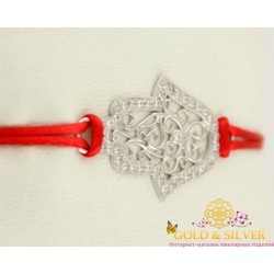 Серебряный браслет Хамса, красная нить. бс300с